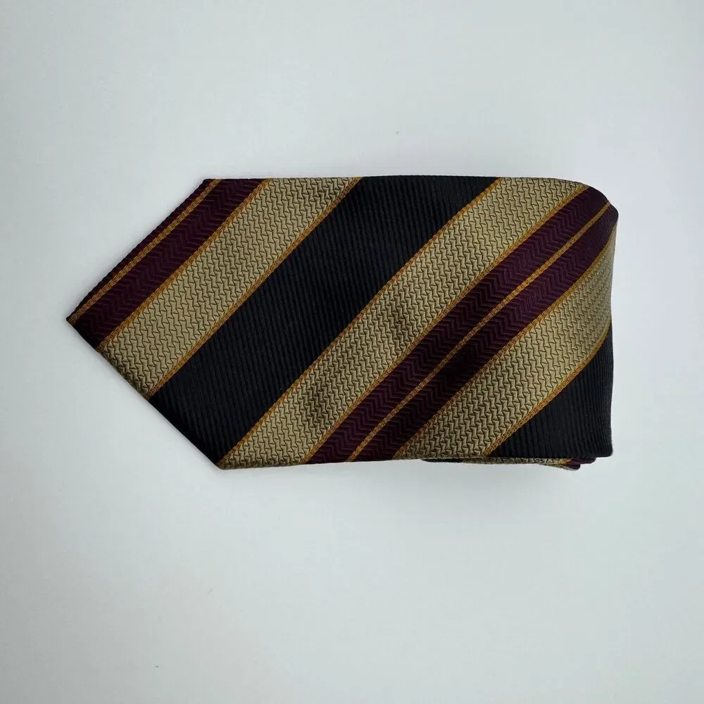 Jos. A. Bank Men's Tie Black Tan Burgundy Striped Silk Classic Prep 90s Y2K